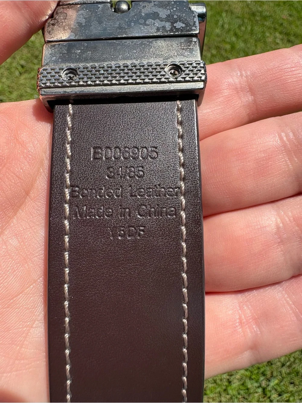 Black men’s belt B006905 34/85 Bonded Leather Y5DF Silver Buckle GUC Minor wear